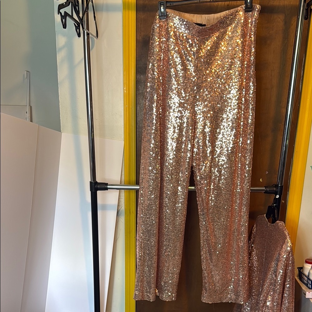 Torrid size 4 (26) Rose Gold Blazer and size 3 Tall (22-24) Pant Sequins Outfit - Picture 7 of 14